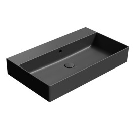 KUBE X lavabo en céramique 80x47cm, bord inférieur groud, pas de trou de robinet, noir mat