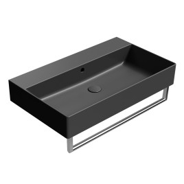 KUBE X lavabo en céramique 80x47cm, bord inférieur groud, pas de trou de robinet, noir mat