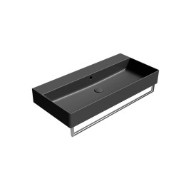 KUBE X lavabo en céramique 100x47cm, bord inférieur groud, pas de trou de robinet, noir mat