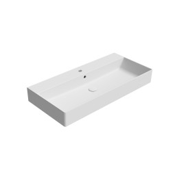 KUBE X lavabo en céramique 100x47cm, bord inférieur groud, tapis blanc