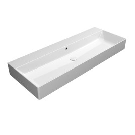 KUBE X lavabo en céramique 120x47cm, bord de fond, pas de trou de robinet, blanc ExtraGlaze