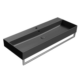 KUBE X lavabo en céramique 120x47cm, bord inférieur groud, mat noir
