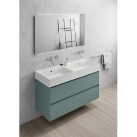 KUBE X double lavabo en céramique 120x47cm, bord de fond, pas de trou de robinet, blanc ExtraGlaze