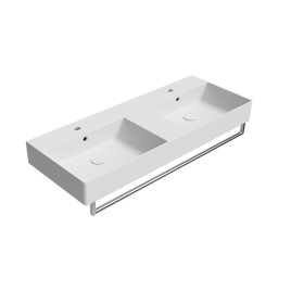 KUBE X double lavabo en céramique 120x47cm, bord inférieur groud, tapis blanc