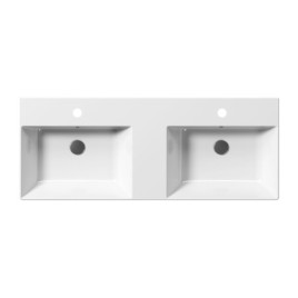 KUBE X double lavabo en céramique 120x47cm, bord inférieur groud, blanc ExtraGlaze
