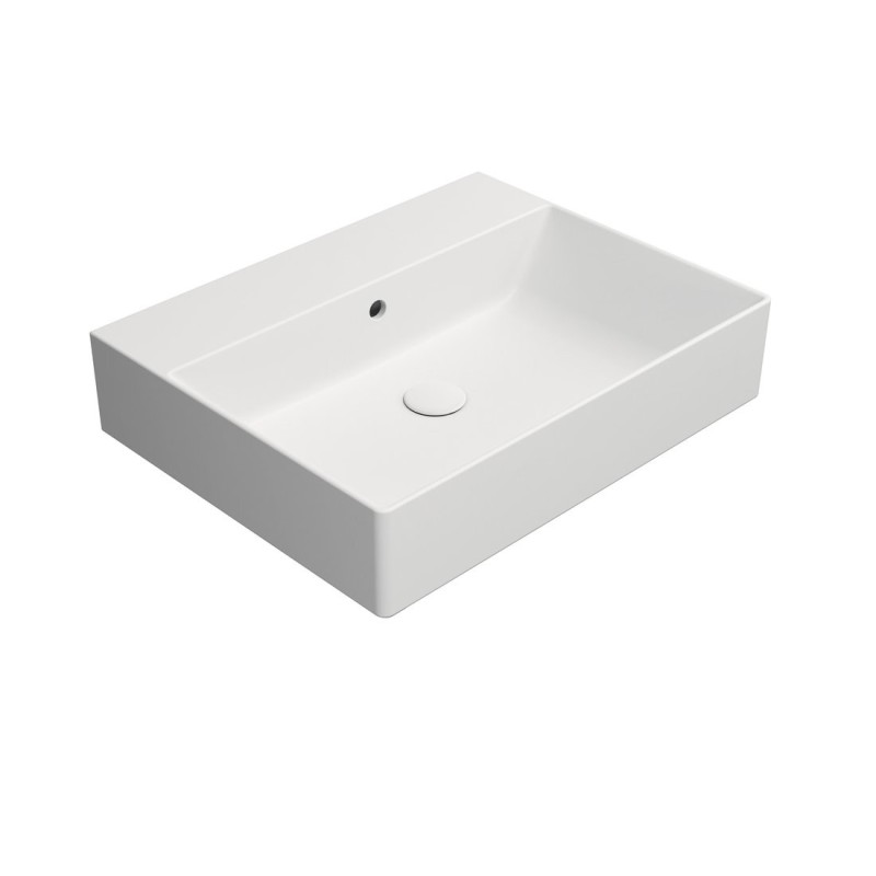 KUBE X lavabo en céramique 60x47cm, bord inférieur groud, pas de trou de robinet, blanc mat