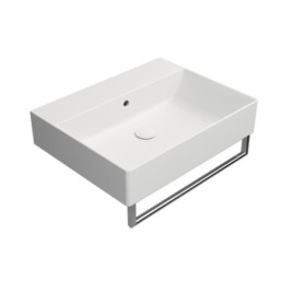 KUBE X lavabo en céramique 60x47cm, bord inférieur groud, pas de trou de robinet, blanc mat