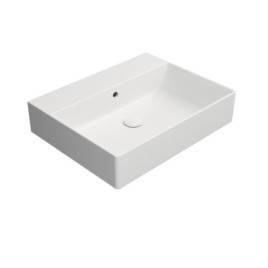 KUBE X lavabo en céramique 60x47cm, bord inférieur groud, pas de trou de robinet, blanc mat