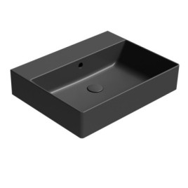 KUBE X lavabo en céramique 60x47cm, bord inférieur groud, pas de trou de robinet, noir mat
