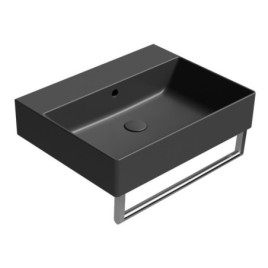 KUBE X lavabo en céramique 60x47cm, bord inférieur groud, pas de trou de robinet, noir mat