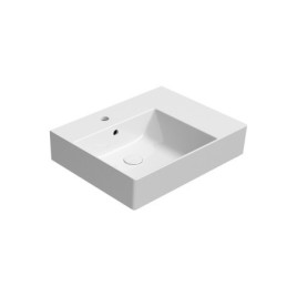 KUBE X lavabo en céramique 60x47cm, plateau droit, bord inférieur groud, blanc ExtraGlaze