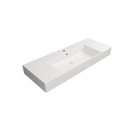 KUBE X lavabo en céramique 120x47cm avec étagères, bord de fond groud, blanc mat