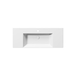 KUBE X lavabo en céramique 120x47cm avec étagères, bord de fond groud, blanc mat