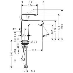 Hansgrohe Metris New - Mitigeur de lavabo à levier 110 avec garniture de vidange et tige de traction pour chauffe-eau sans