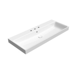 NUBES lavabo en céramique 120x50cm, bord de fond groud, 3 trous de robinet, blanc ExtraGlaze