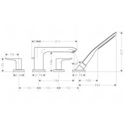 Hansgrohe Metris New - Mitigeur de baignoire à 4 trous pour bord de baignoire, chrome 31442000
