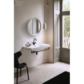 SAND lavabo en céramique 100x50cm avec étagères, bord de fond groud, blanc ExtraGlaze