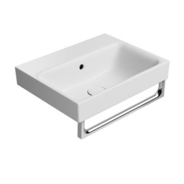 NUBES lavabo en céramique 50x40cm, bord de fond, pas de trou de robinet, tapis blanc