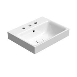 NUBES lavabo en céramique 50x40cm, bord de fond groudé, 3 trous de robinet, blanc ExtraGlaze