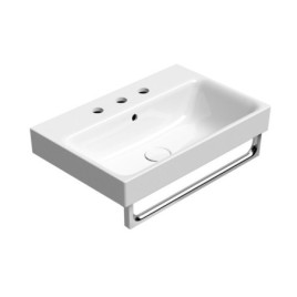 NUBES lavabo en céramique 60x40cm, bord de fond groudé, 3 trous de robinet, blanc ExtraGlaze