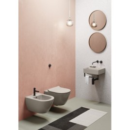 NUBES lavabo en céramique 40x32cm, bord de fond groud, pas de trou de robinet, tortora mat