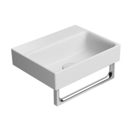 NUBES lavabo en céramique 40x32cm, bord inférieur groud, pas de trou de robinet, tapis blanc