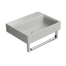 NUBES lavabo en céramique 40x32cm, bord de fond, pas de trou de robinet, cenere mat