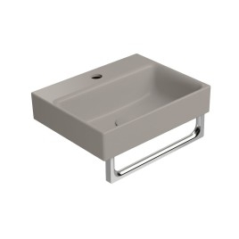 NUBES lavabo en céramique 40x32cm, bord inférieur groud, tortora mat