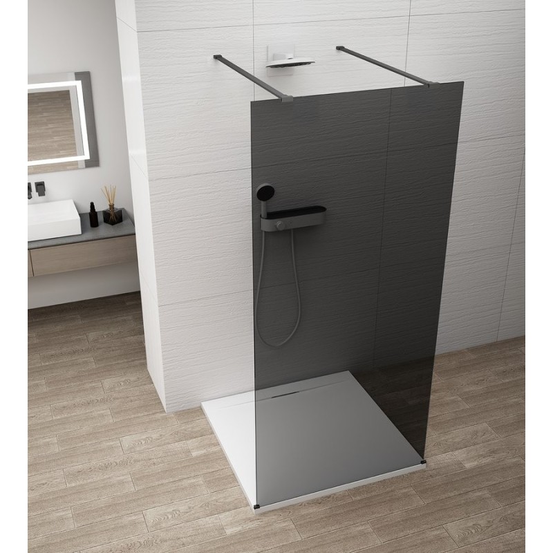 ESCA BLACK MATT Panneau en verre de douche de 1 pièce, verre fumé, 1100 mm