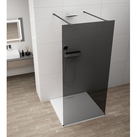 ESCA BLACK MATT Panneau en verre de douche de 1 pièce, verre fumé, 1300 mm