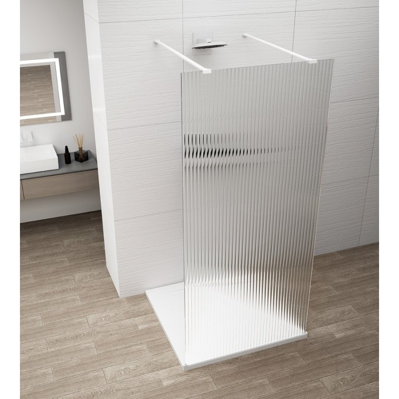 ESCA WHITE MATT Panneau en verre de douche de 1 pièce, encastrable, en verre Flute, 1200 mm