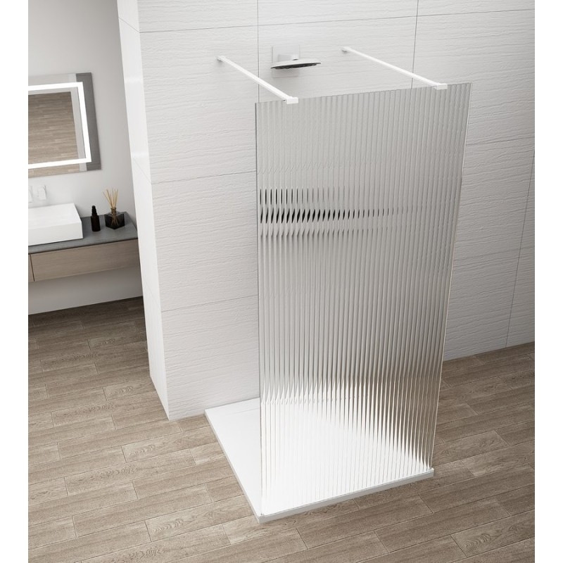 ESCA WHITE MATT Panneau en verre de douche de 1 pièce, encastrable, flûte en verre, 1500 mm
