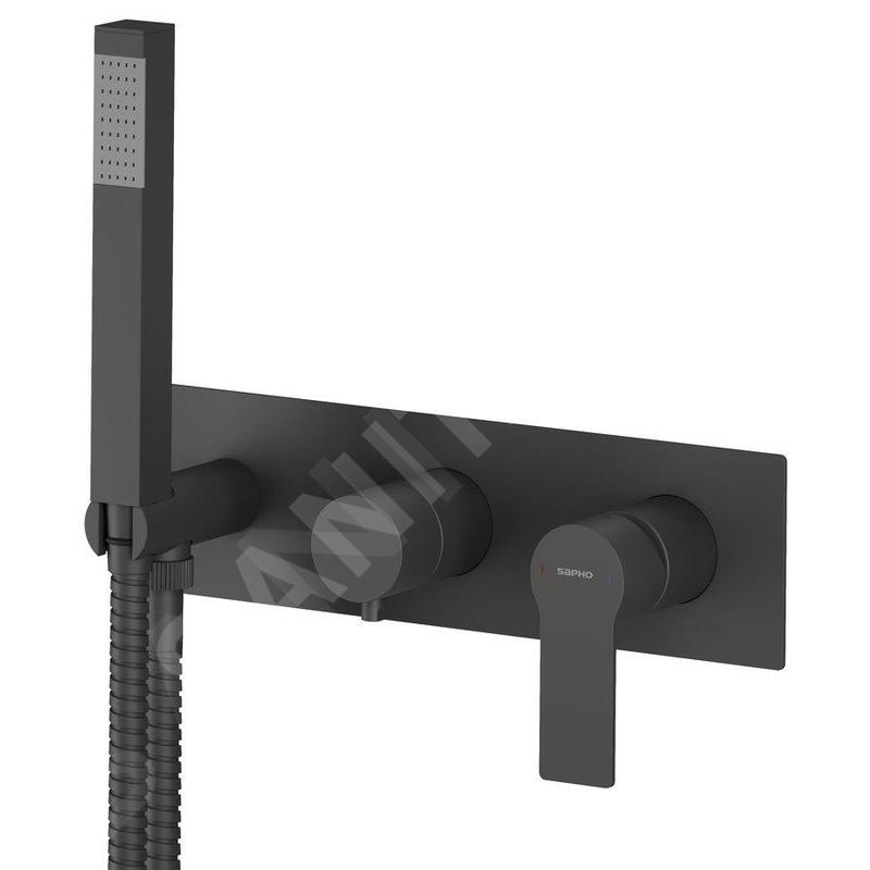 Sapho Pax - Mitigeur encastré, 3 sorties, avec accessoires, noir mat XA53/15