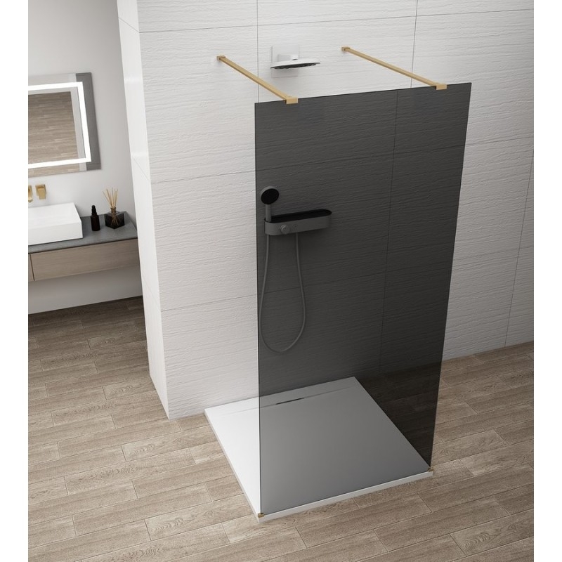 ESCA GOLD MATT Panneau en verre de douche de 1 pièce, verre fumé, 1200 mm