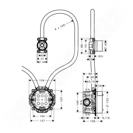 Axor Citterio - Corps d'encastrement du mitigeur électronique de lavabo pour installation encastrée 16180180