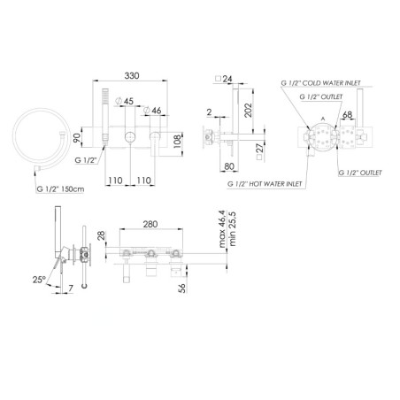 Sapho Pax - Mitigeur encastré, 3 sorties, avec accessoires, noir mat XA53/15