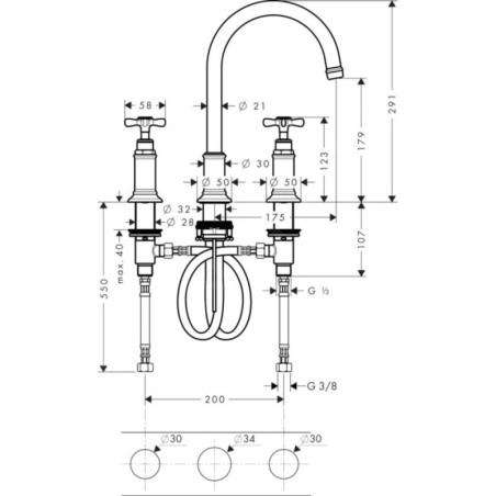 Axor Montreux - Mitigeur de lavabo, installation à 3 trous, nickel brossé 16513820