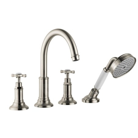 Axor Montreux - Mitigeur de baignoire, installation à 4 trous pour plage de carrelage, nickel brossé 16544820