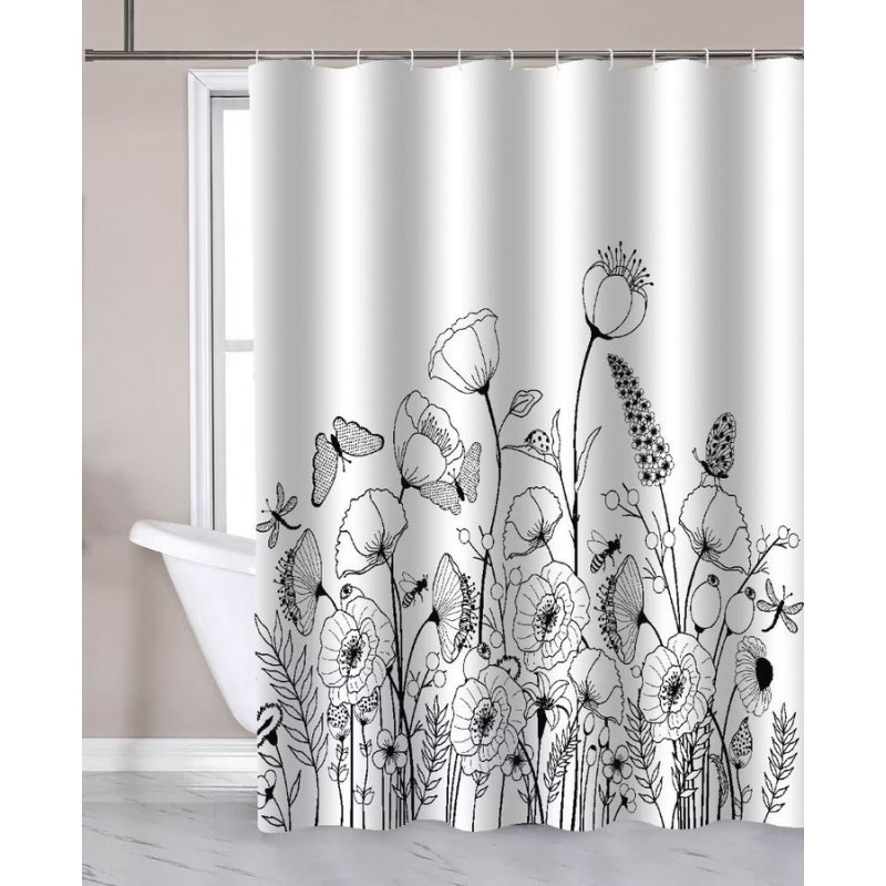 Rideaux de douche 180x180cm, polyester, pavot