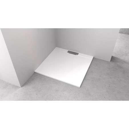 KAZUKO Plateau de douche en marbre, 130x90 cm, blanc
