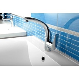 Mélangeur de lavabo FLY avec écaillement pivotant, sans déchets pop up, cartouche de mélange ECO, chrome