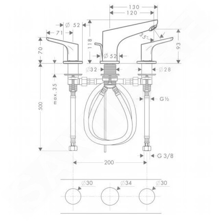 Hansgrohe Focus E2 - Mitigeur de lavabo 100, installation à 3 trous, avec garniture de vidange et tige de traction, chrome