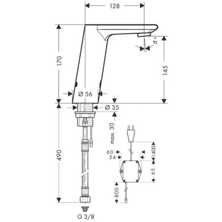 Hansgrohe Metris S - Mitigeur de lavabo électronique avec contrôle de la température et raccordement au réseau de 230 V, chrome
