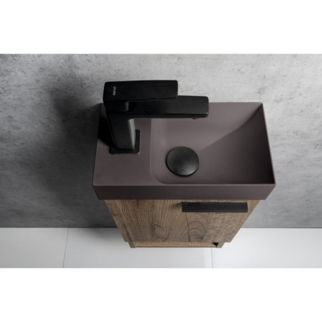 PICCOLINO lavabo en béton 30,8x17cm, mélangeur à gauche, brun foncé