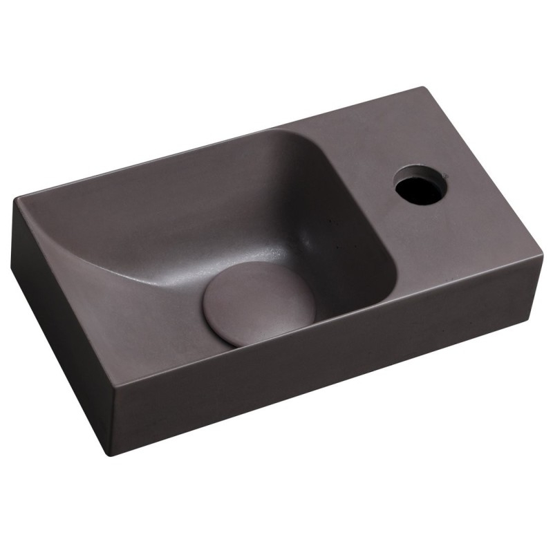 PICCOLINO lavabo en béton 30,8x17cm, mélangeur à droite, brun foncé