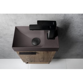 PICCOLINO lavabo en béton 30,8x17cm, mélangeur à droite, brun foncé