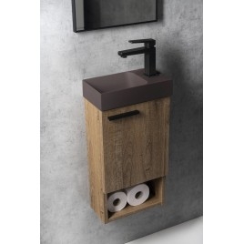 PICCOLINO lavabo en béton 30,8x17cm, mélangeur à droite, brun foncé