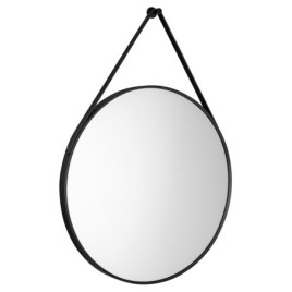 STAGO Miroir rond avec bracelet en cuir, dia. 60cm, noir mat