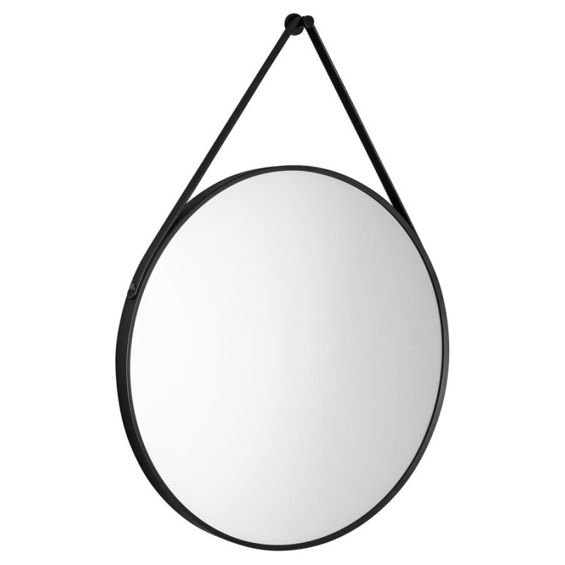 STAGO Miroir rond avec bracelet en cuir, dia. 60cm, noir mat