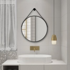 STAGO Miroir rond avec bracelet en cuir, dia. 60cm, noir mat